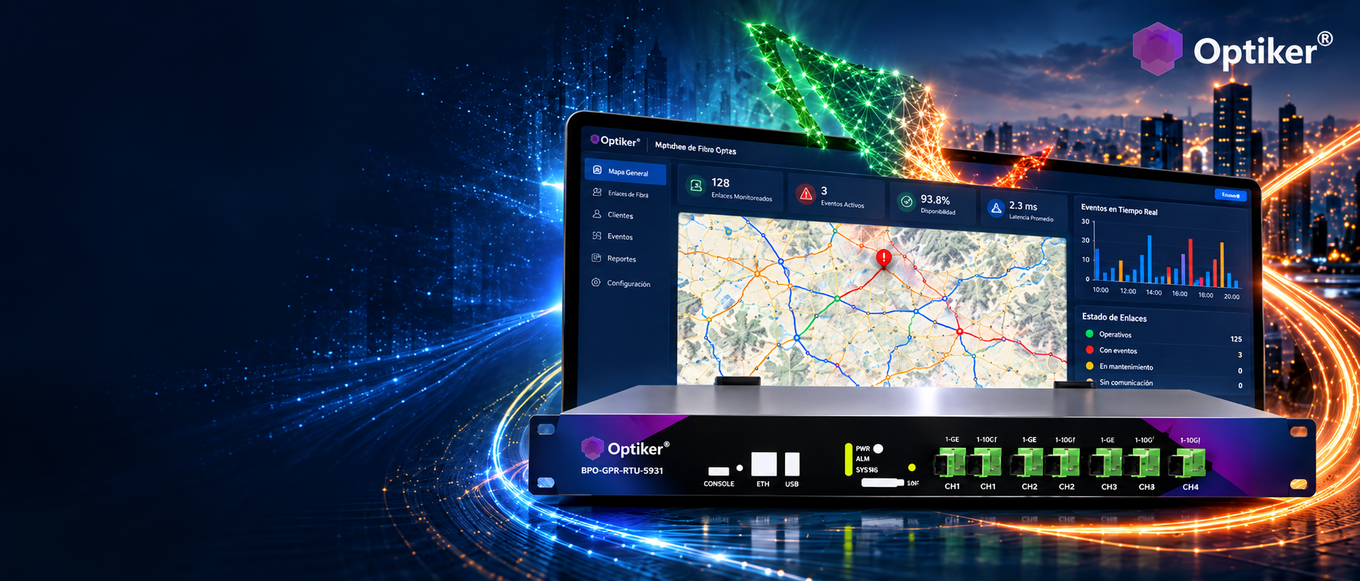 Sistema de monitoreo de fibra óptica Optiker con plataforma y equipo ERO-OPK50-RTU